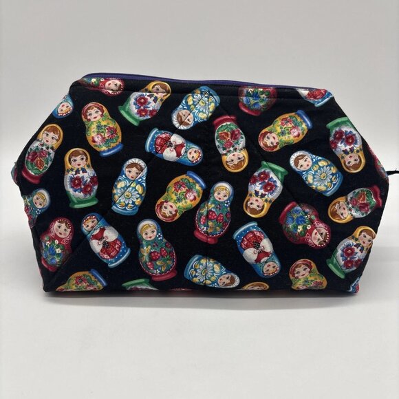 Handmade Russian Myushka Doll Print Accessory Bag Cotton Accessory Bag - Picture 3 of 9